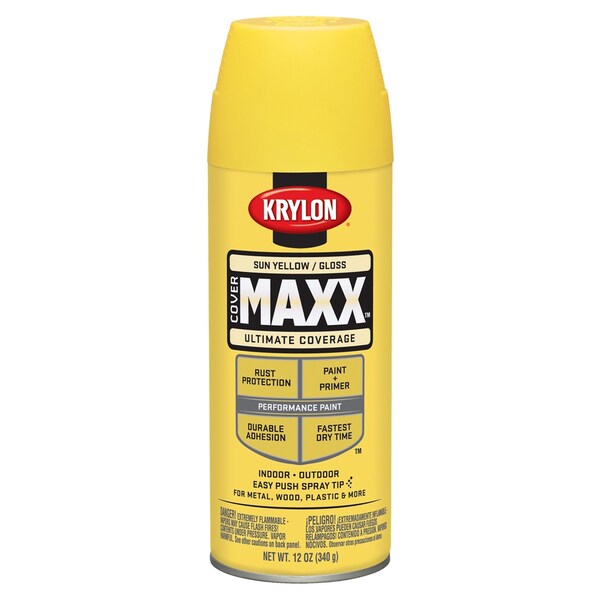 Krylon Covermaxx Paint+Primer; Gloss Sun Yellow; 12 oz. Aerosol 9142 Zoro